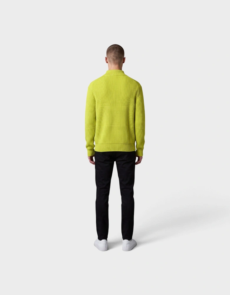 La Maille Doce Ribbed Knit Quarter-Zip High Neck Sweater Lime Green