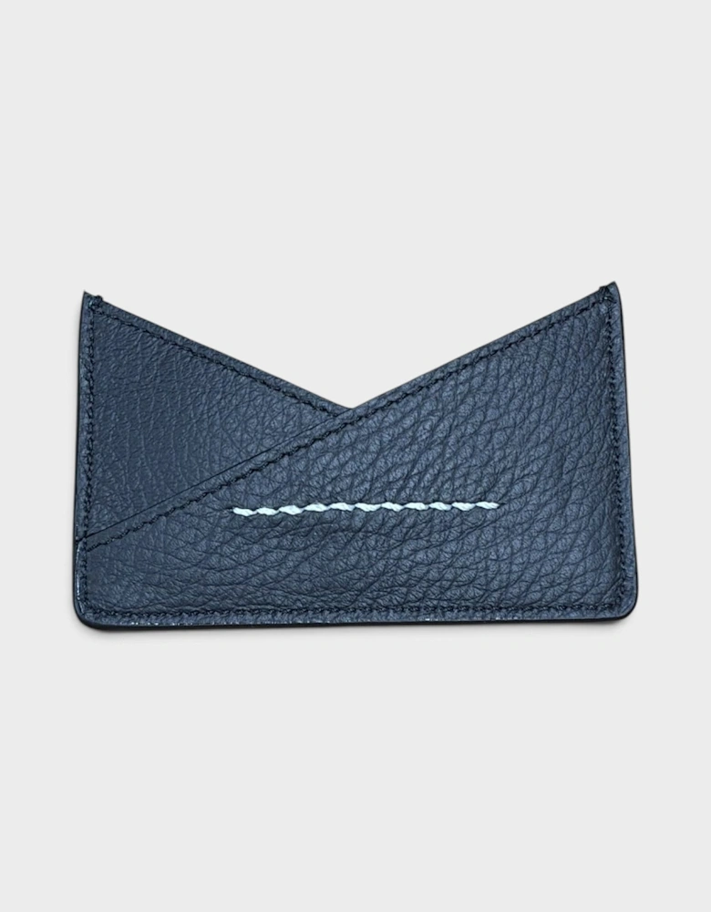 MM6 Leather V-Shape Card Holder Black Pebbled