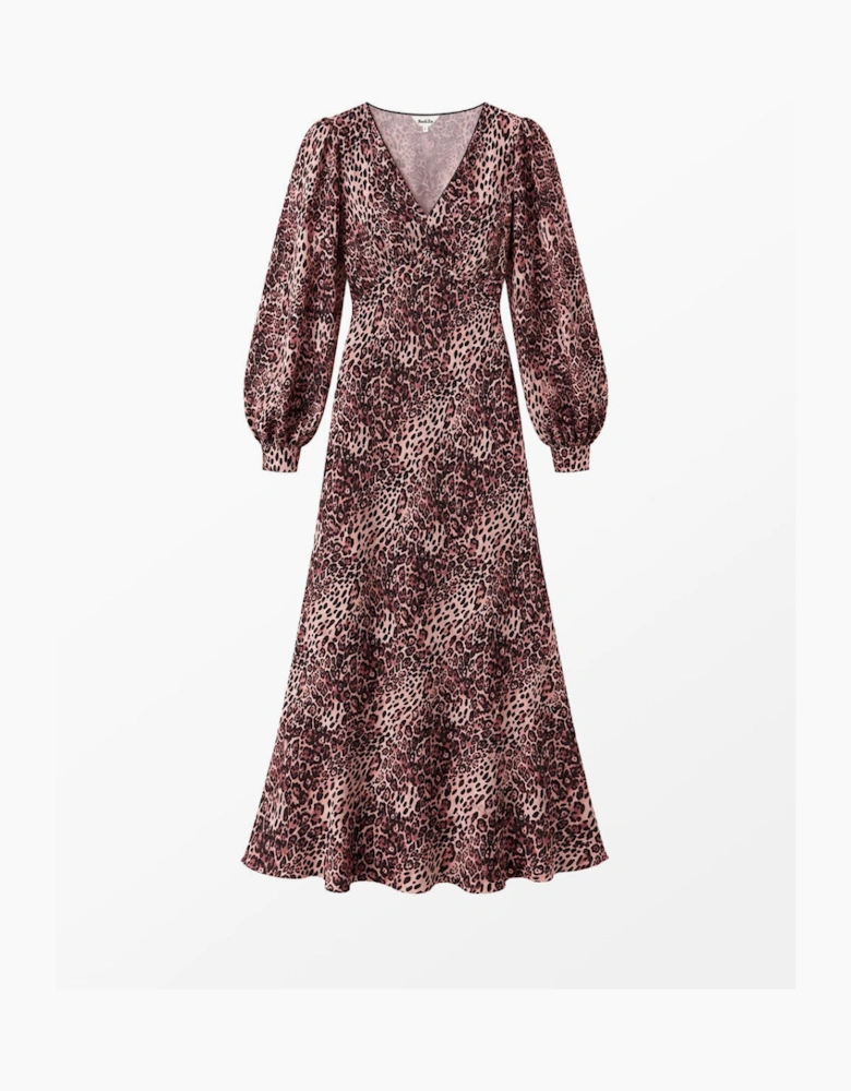 Pink Leopard Print V-Neck Midi Dress