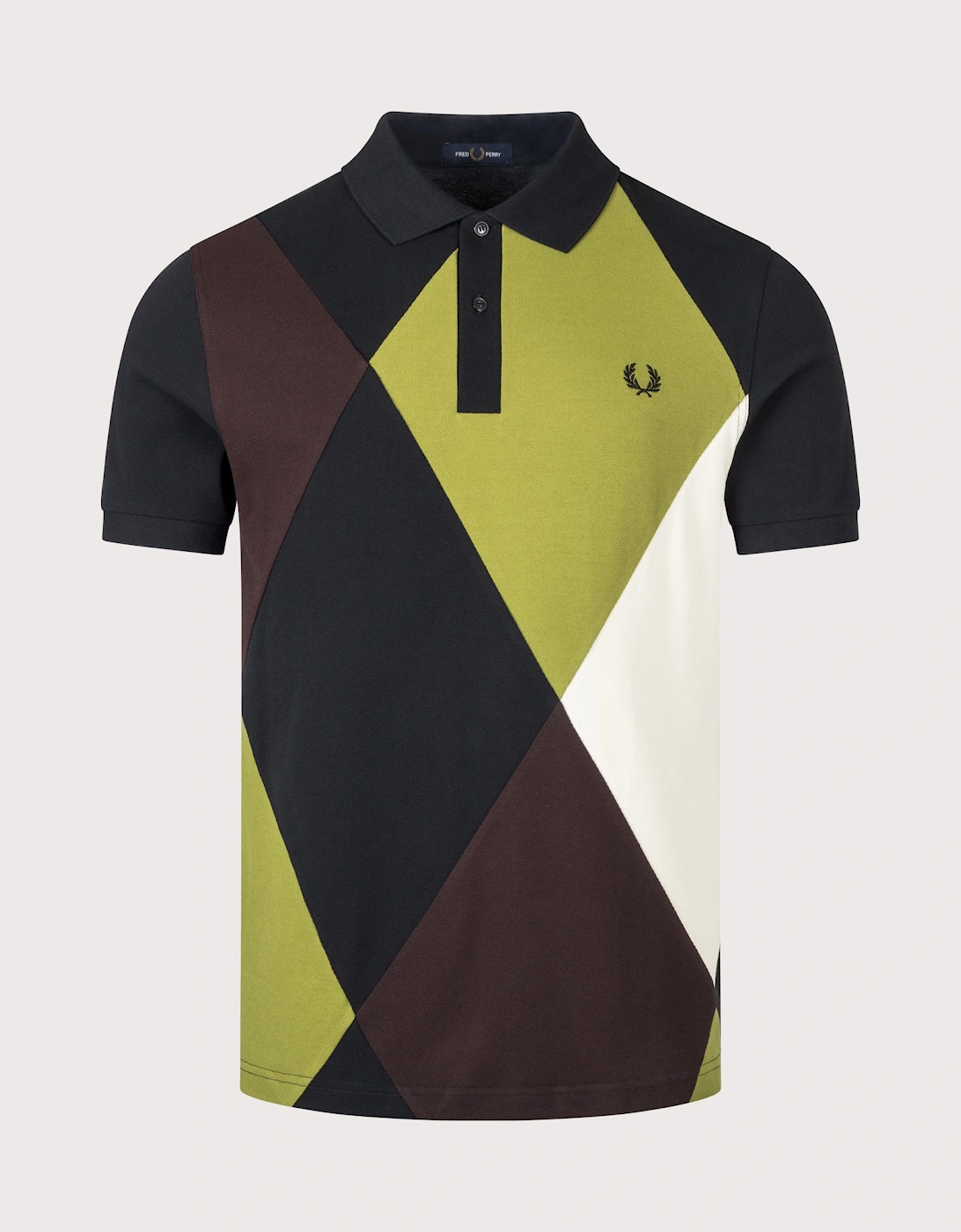 Regular Fit Offset Argyle Cut and Sew Polo Shirt