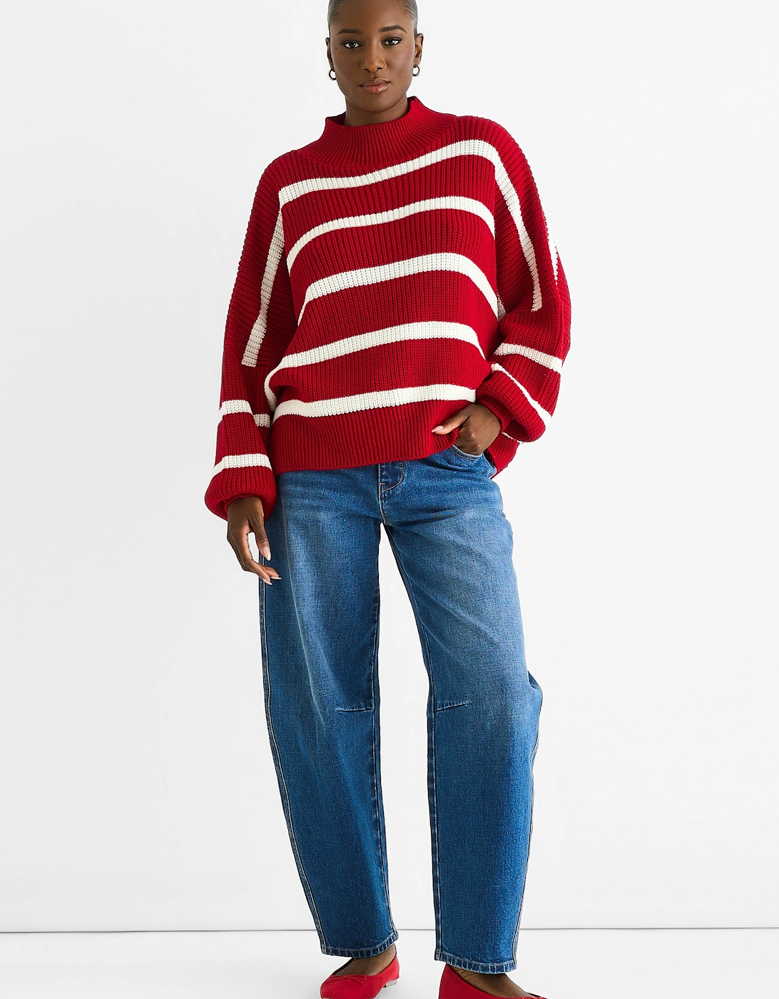 Red Chunky Knit High Neck Jumper