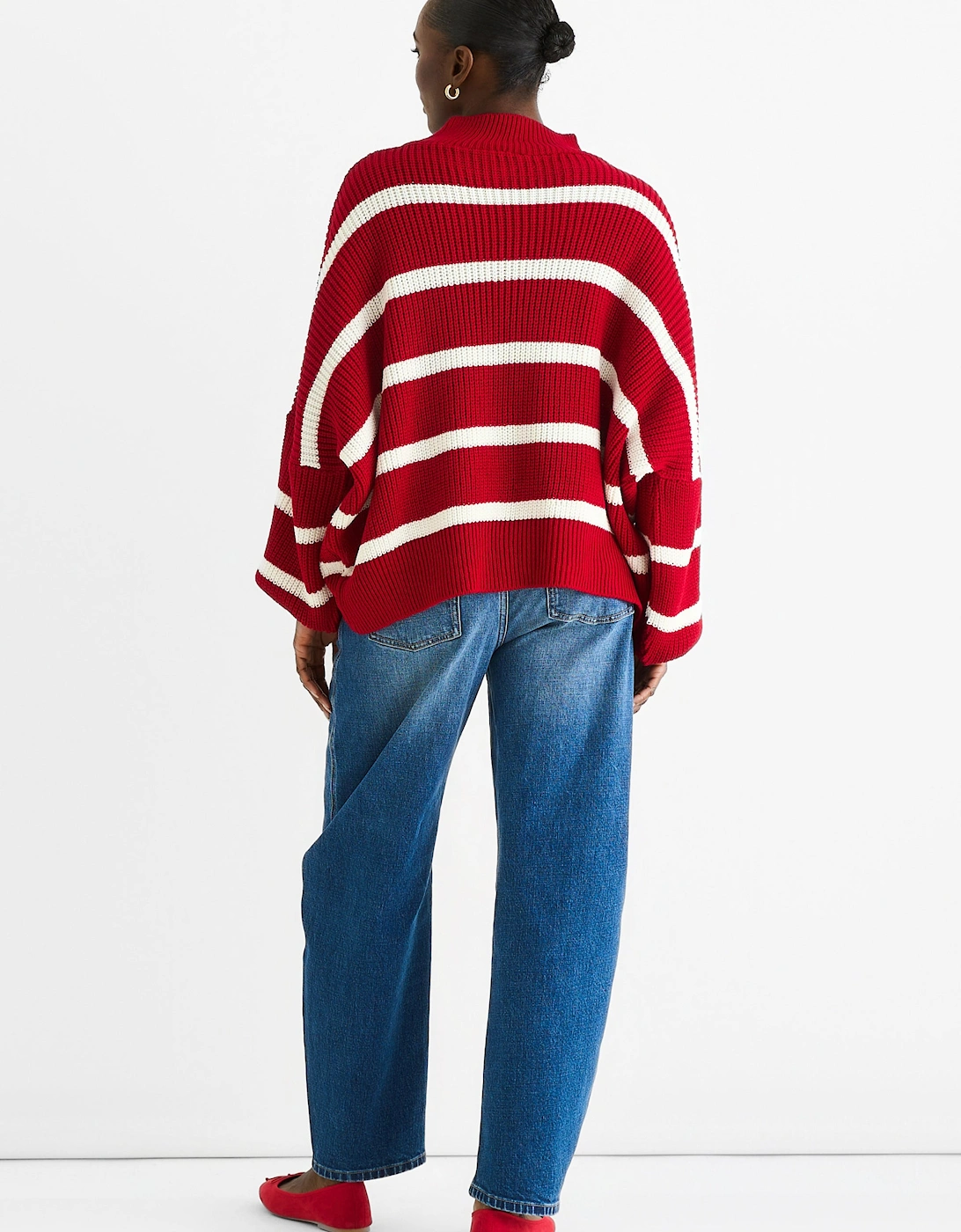 Red Chunky Knit High Neck Jumper
