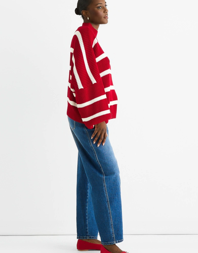 Red Chunky Knit High Neck Jumper