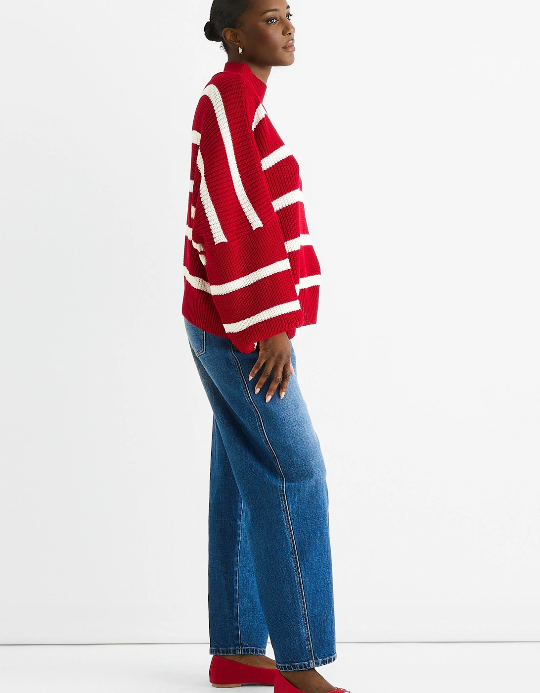 Red Chunky Knit High Neck Jumper