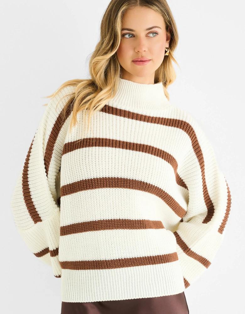 White Chunky Knit High Neck Jumper