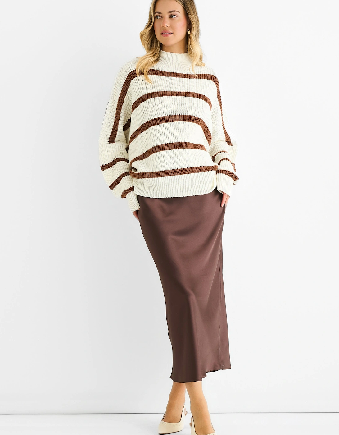 White Chunky Knit High Neck Jumper