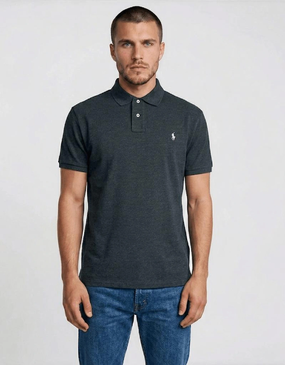 Polo Ralph Lauren Mesh Slim Fit Polo Shirt in Dark Grey