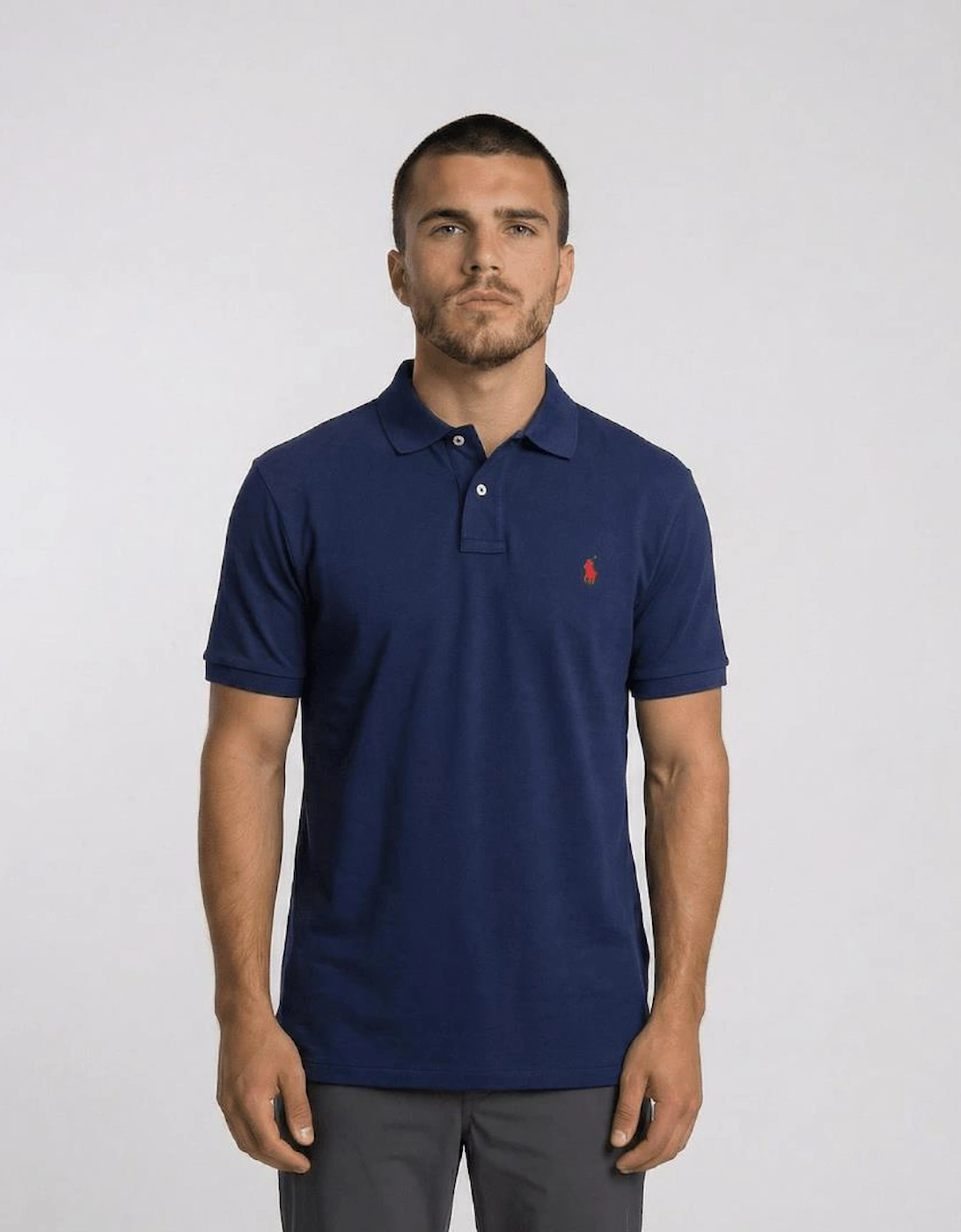 Polo Ralph Lauren Mesh Custom Slim Fit Polo Shirt in Navy