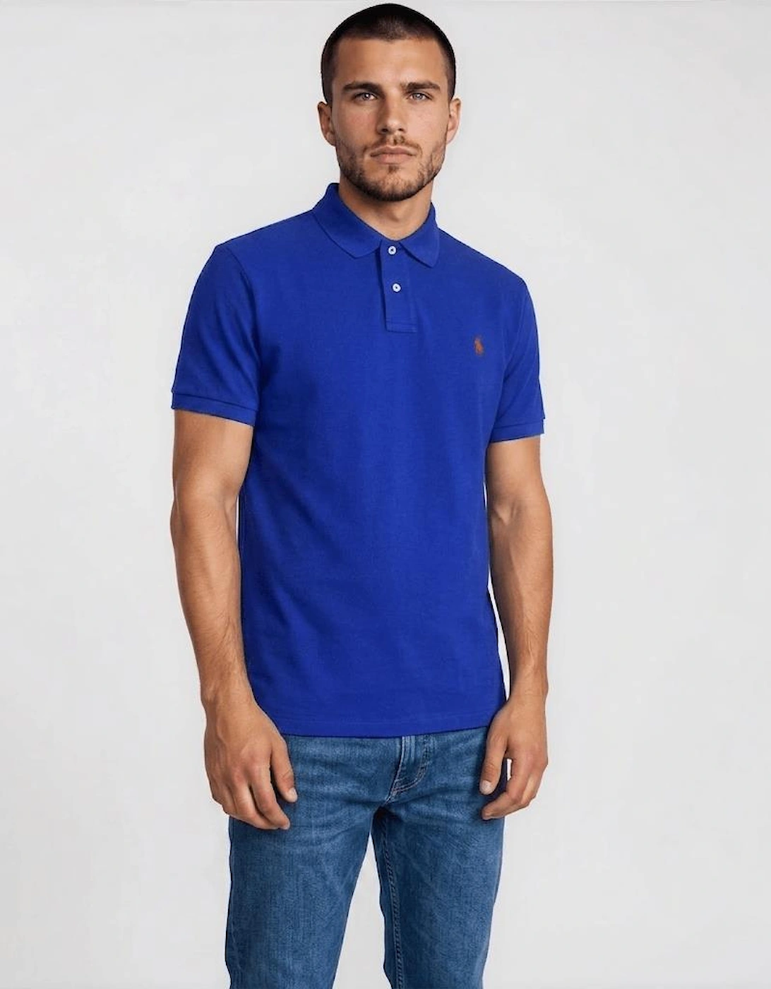 Polo Ralph Lauren Mesh Custom Slim Fit Polo Shirt in Dark Blue