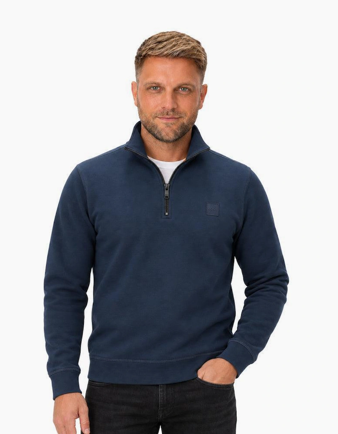 BOSS Zetrust Quarter Zip Sweatshirt Open Blue