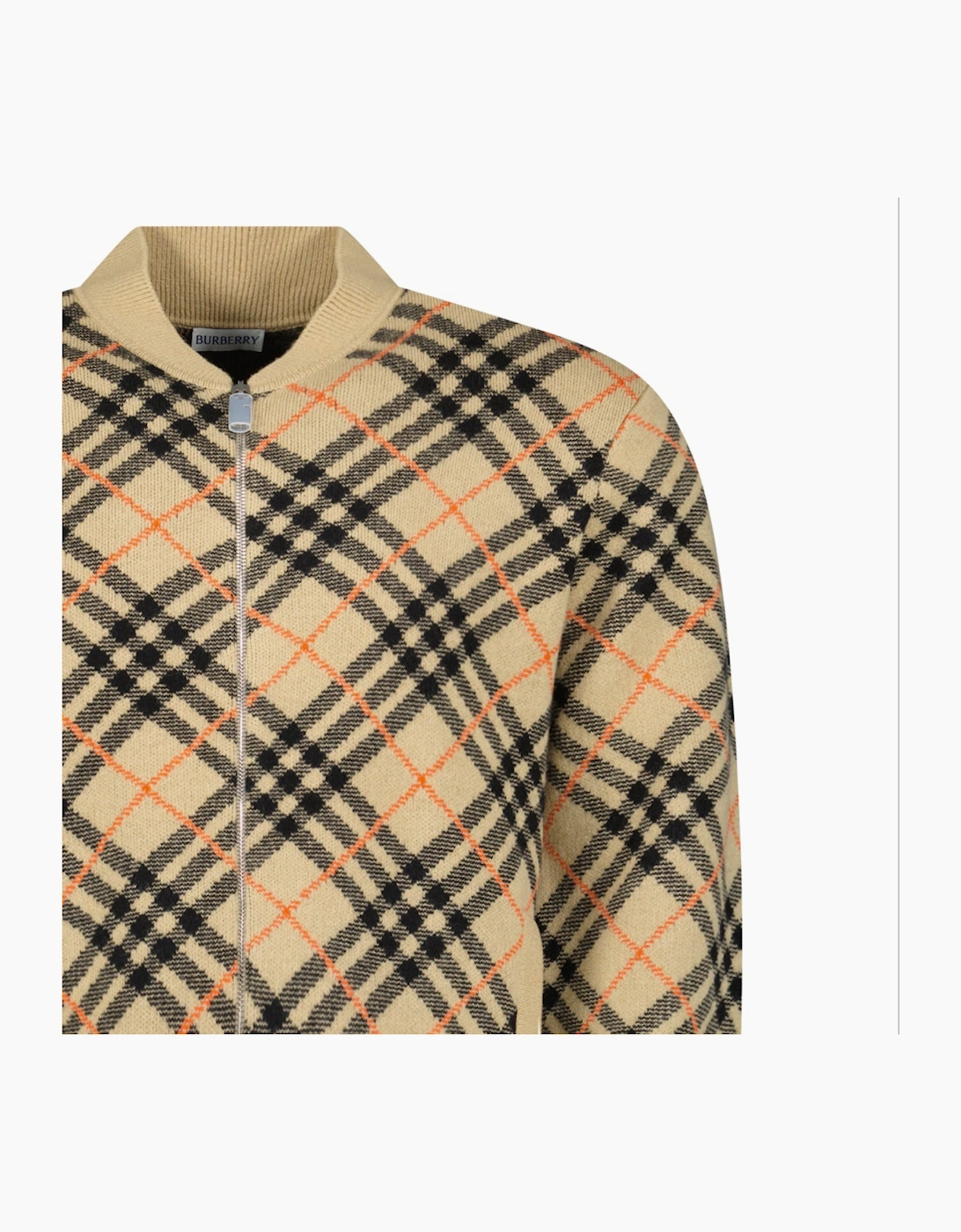 Burberry Check Cashmere Zip Cardigan Beige