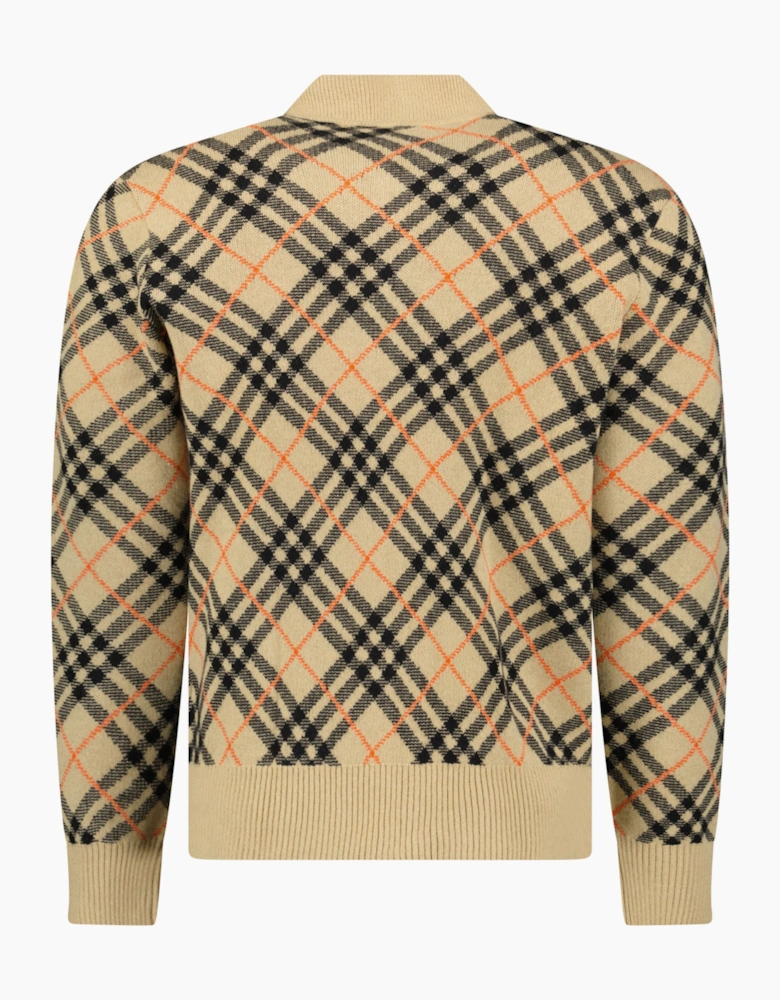 Burberry Check Cashmere Zip Cardigan Beige