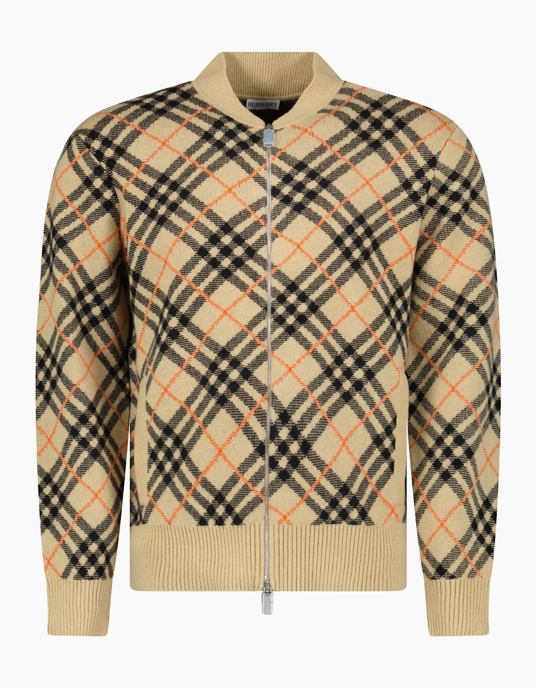 Burberry Check Cashmere Zip Cardigan Beige