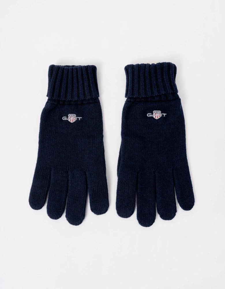 GANT Mens Cotton Blend Logo Gloves - 410 Marine
