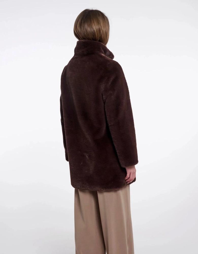 Rino & Pelle Nonna Womens Single Breasted Faux Fur Coat - Coffee Roast