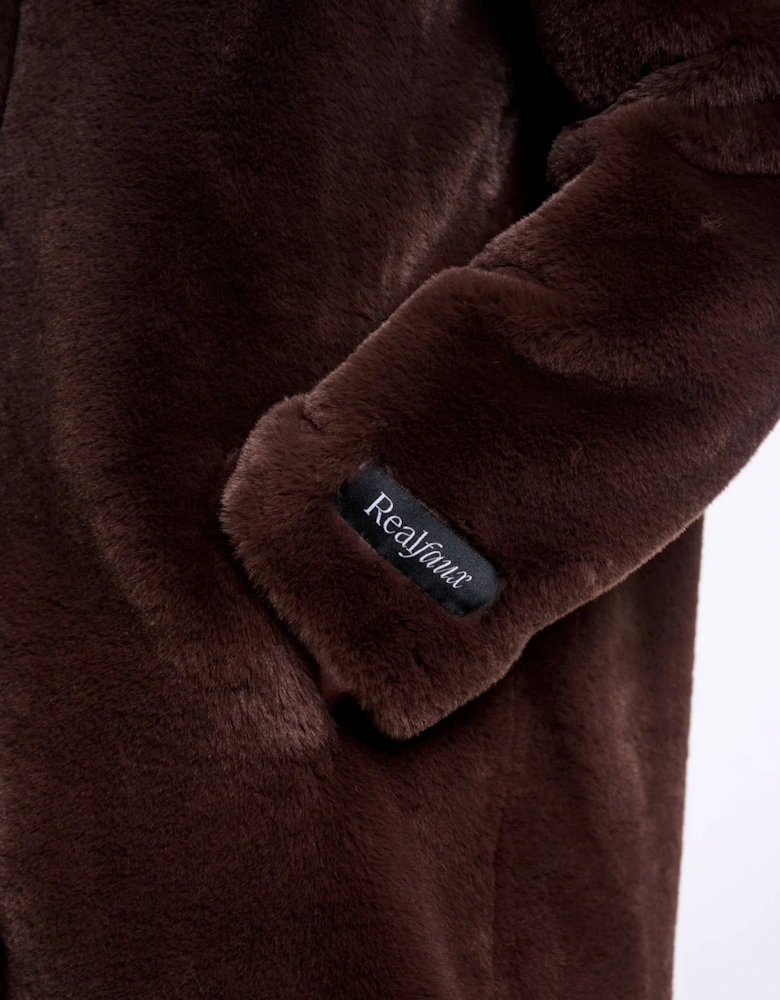 Rino & Pelle Nonna Womens Single Breasted Faux Fur Coat - Coffee Roast