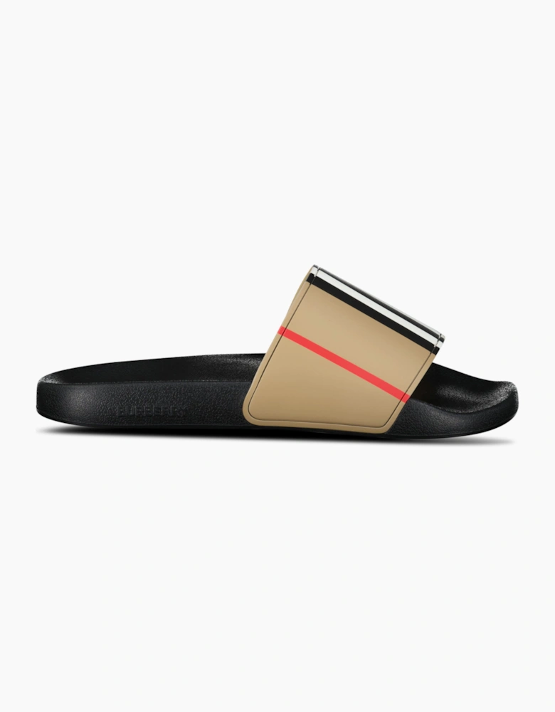 Burberry Striped Check Sliders Archive Beige