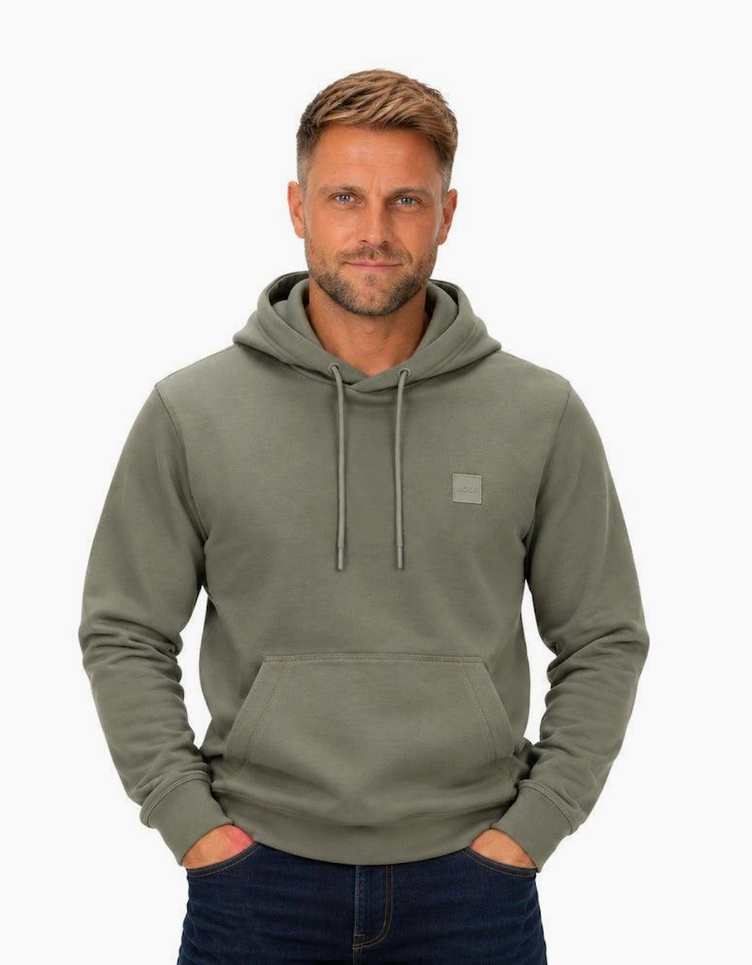 BOSS Wetalk Logo Patch Hoodie Open Grey