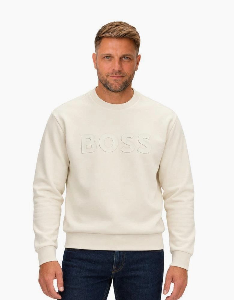BOSS Salbo Tonal Logo Sweatshirt Open White