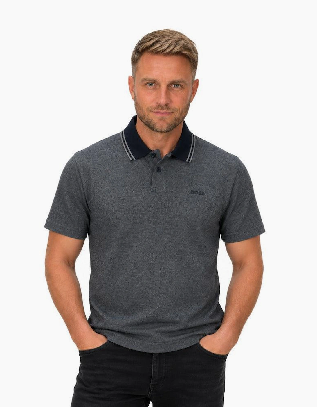 BOSS Relaxed Fit Oxford Piqué New Polo Shirt Dark Blue