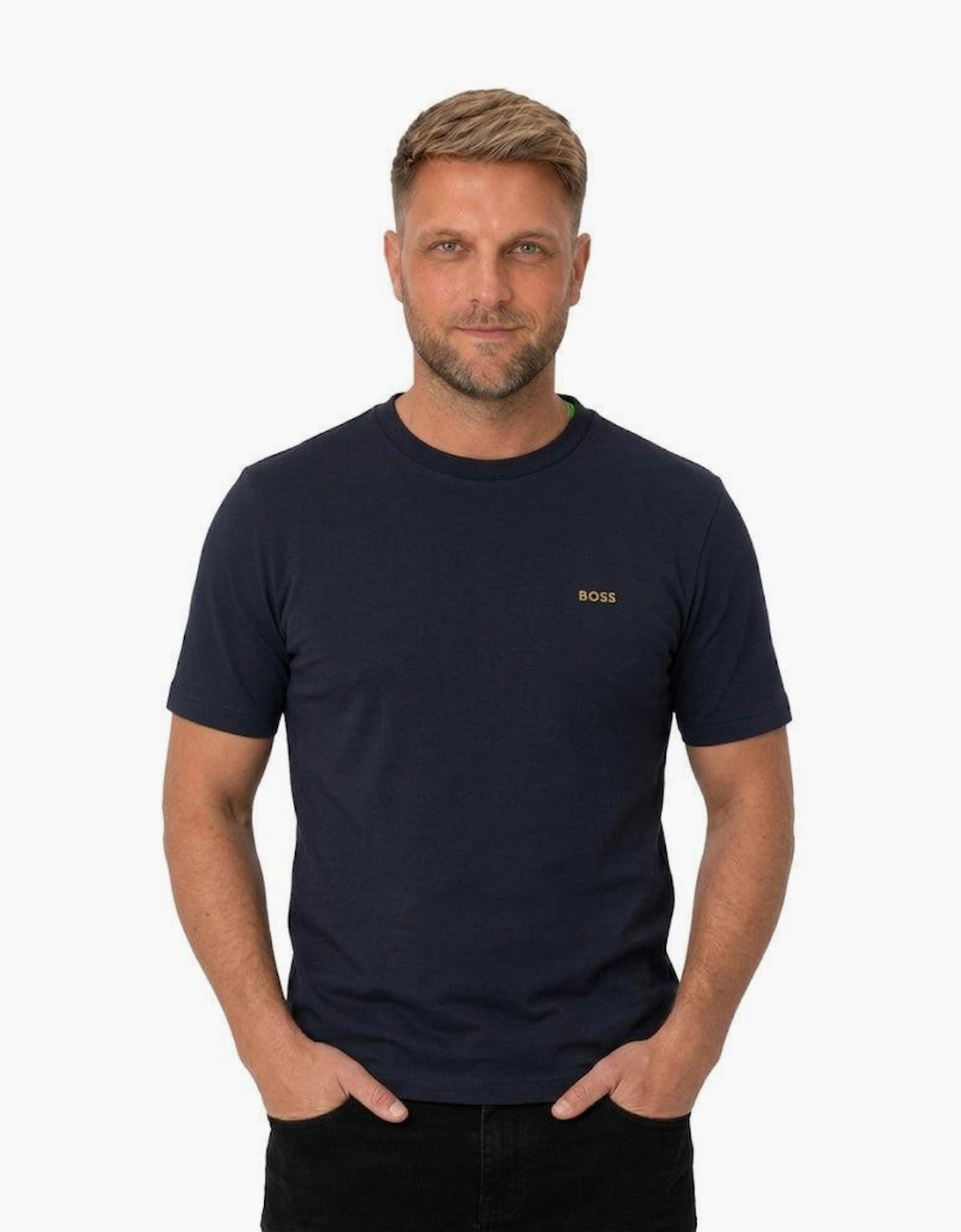 BOSS Crew Neck Tee T-Shirt Dark Blue Gold Logo