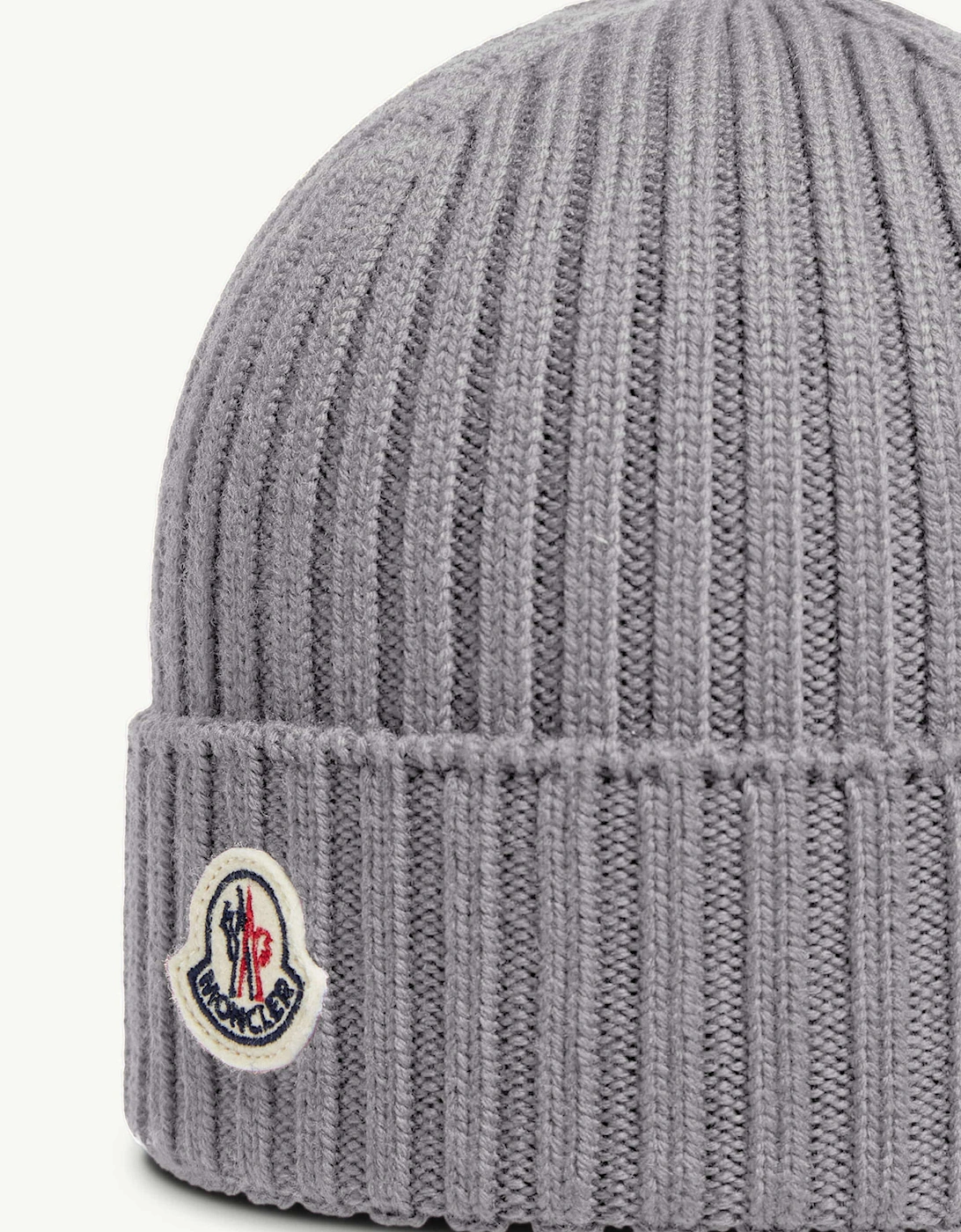 Moncler Enfant Kids Wool Logo Beanie Hat in Grey