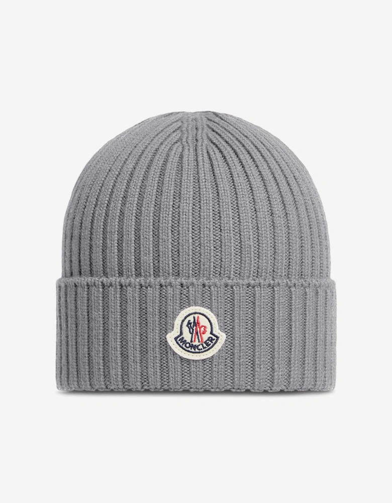 Moncler Enfant Kids Wool Logo Beanie Hat in Grey