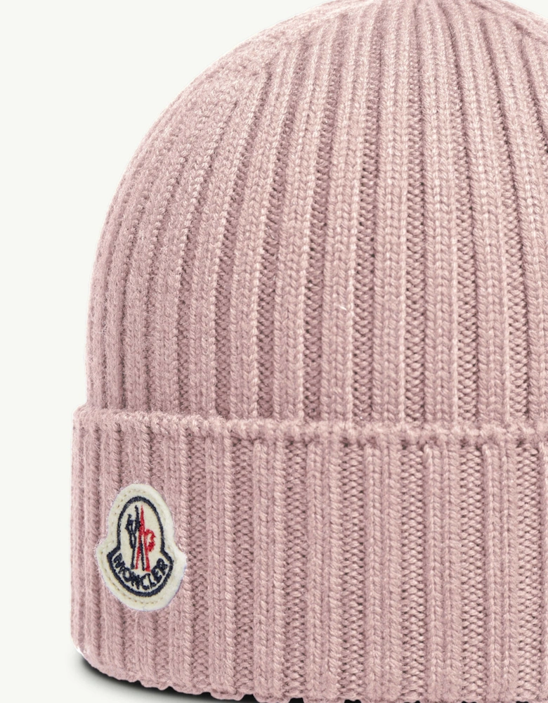 Moncler Enfant Girls Wool Logo Beanie Hat in Pink