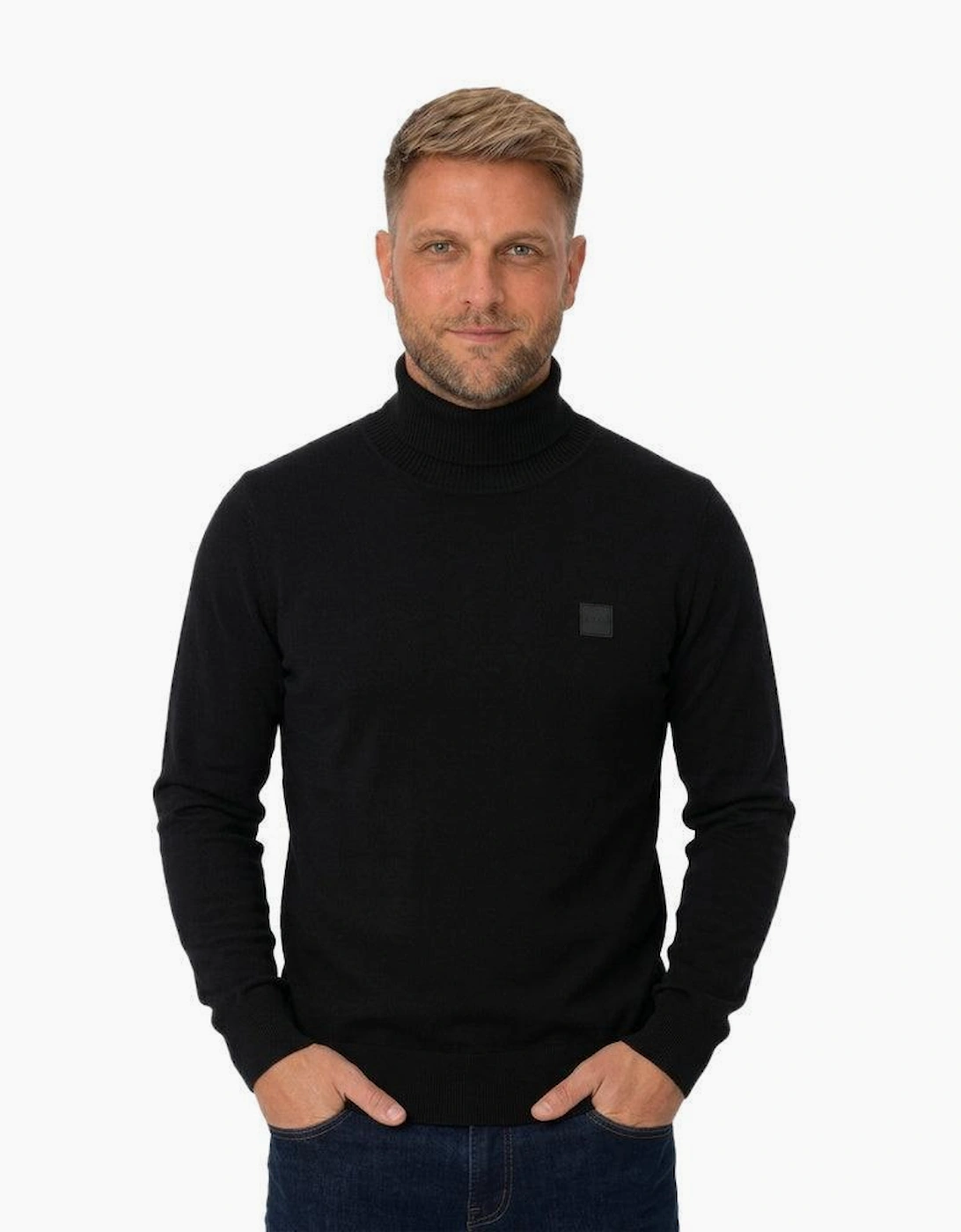 BOSS Akiro Roll Neck Logo Jumper Black