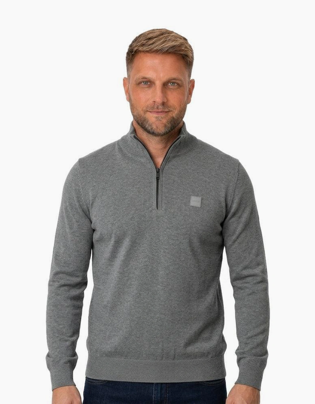BOSS Kanobix Zip Neck Jumper Grey