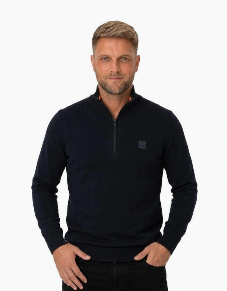 BOSS Kanobix Zip Neck Jumper Dark Blue