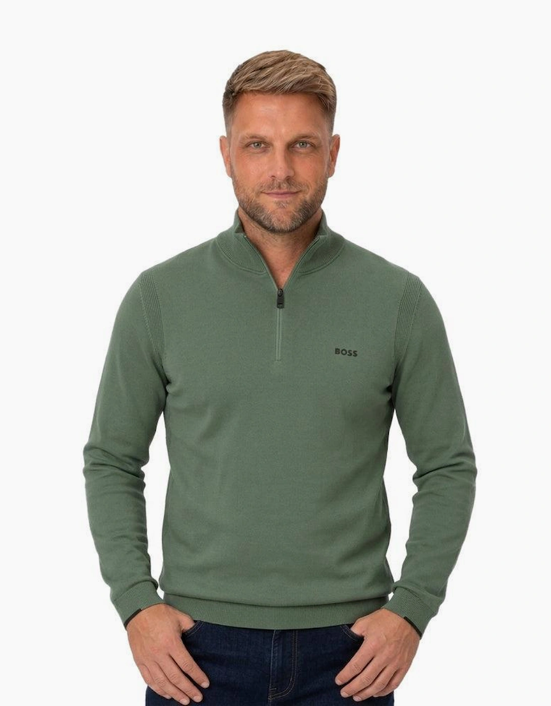 BOSS Ever-X Zip Neck Jumper Green