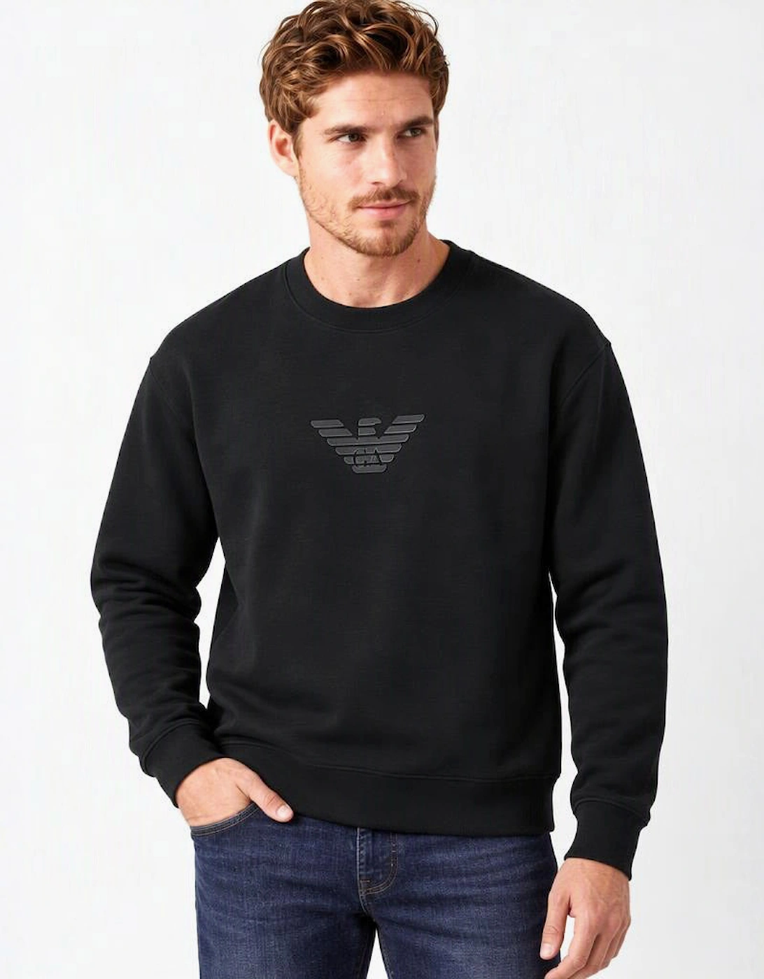 Emporio Armani Black Sweatshirt Essential In Cotton Double Jersey - Image 3