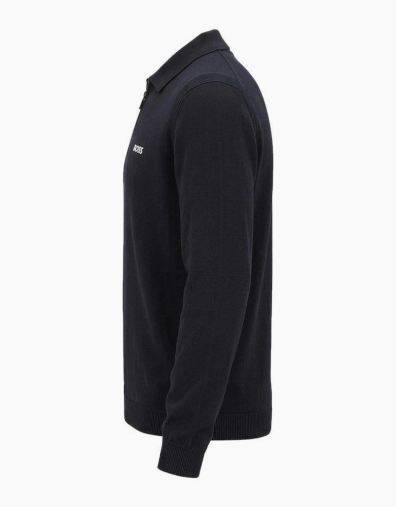 BOSS Ever Knitted Zip Neck Polo Shirt Navy