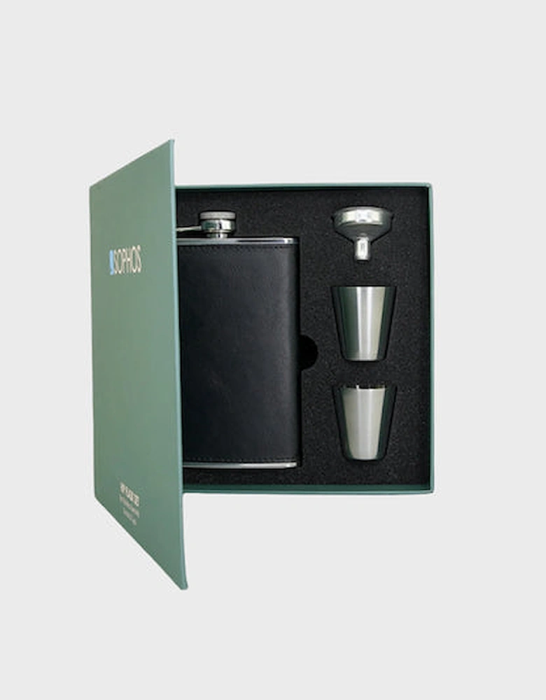 Sophos 4 Piece 8oz Hip Flask Gift Set - Silver & Black Finish