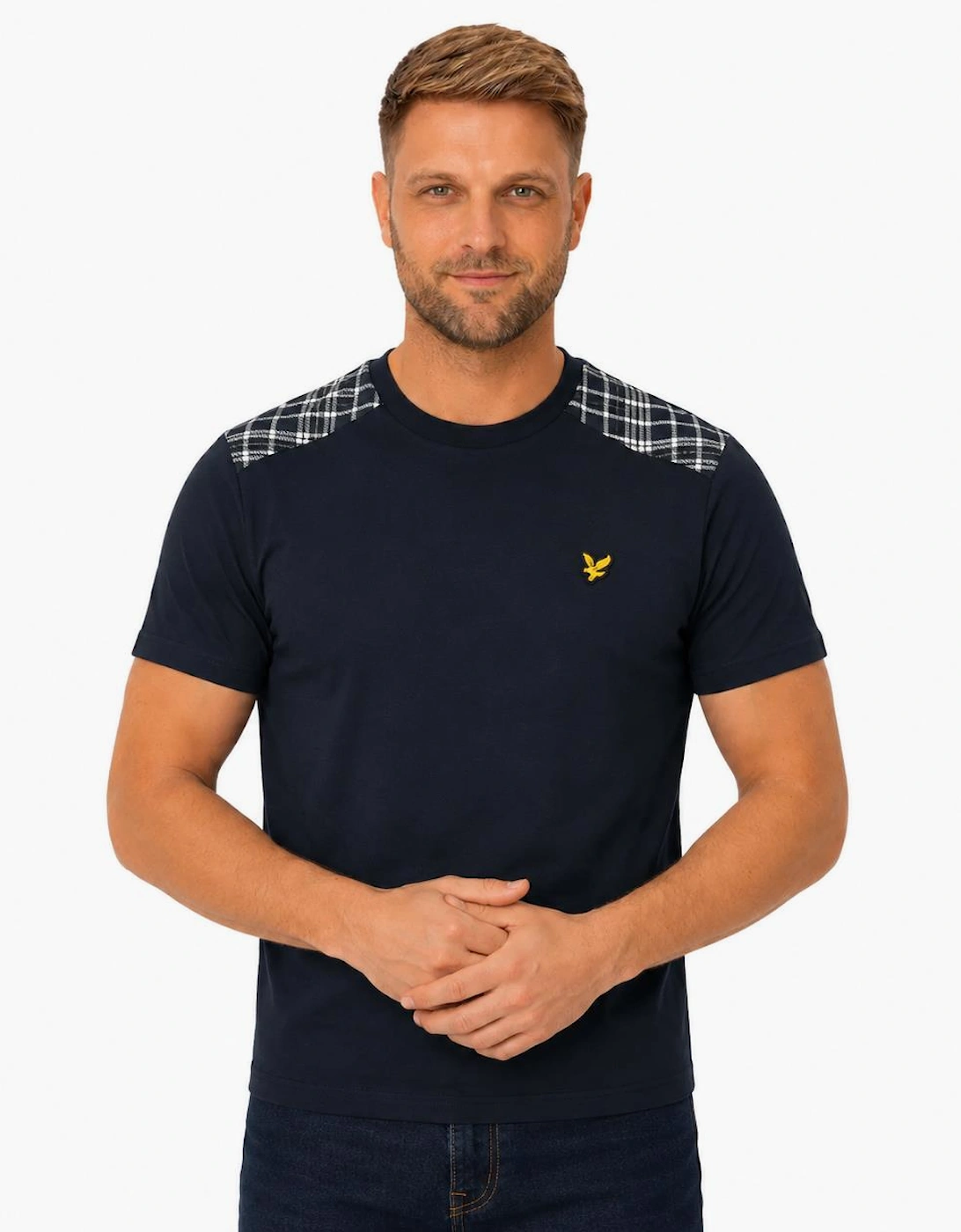 Lyle & Scott Check Panelled T-Shirt Dark Navy