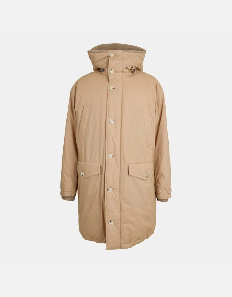 Camin Solid Patterned Hooded Ribbed Cuff Waxed Jacket