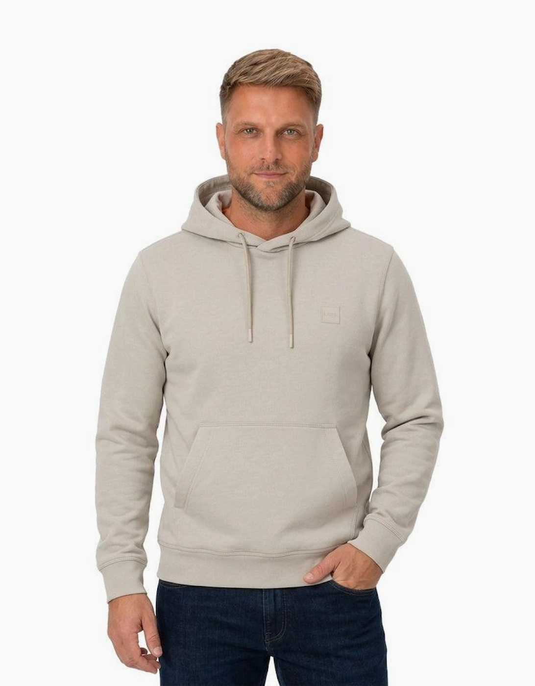 BOSS Wetalk Logo Patch Hoodie Light Grey
