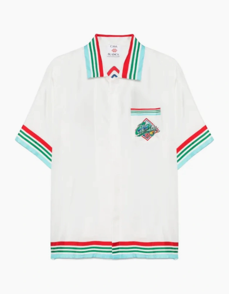 CASABLANCA WORLD SERIES SHORT SLEEVE SILK SHIRT WHITE