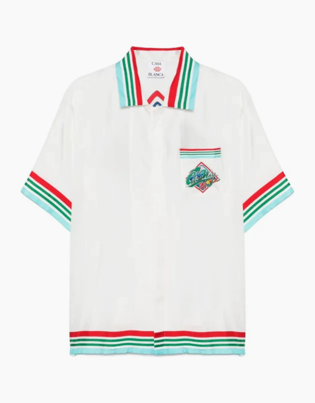 CASABLANCA WORLD SERIES SHORT SLEEVE SILK SHIRT WHITE