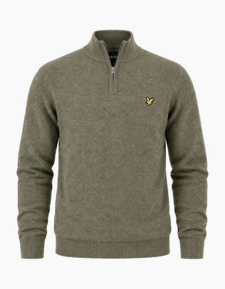 Lyle & Scott Lambswool Blend Quarter Zip Jumper Khaki Smoke Marl