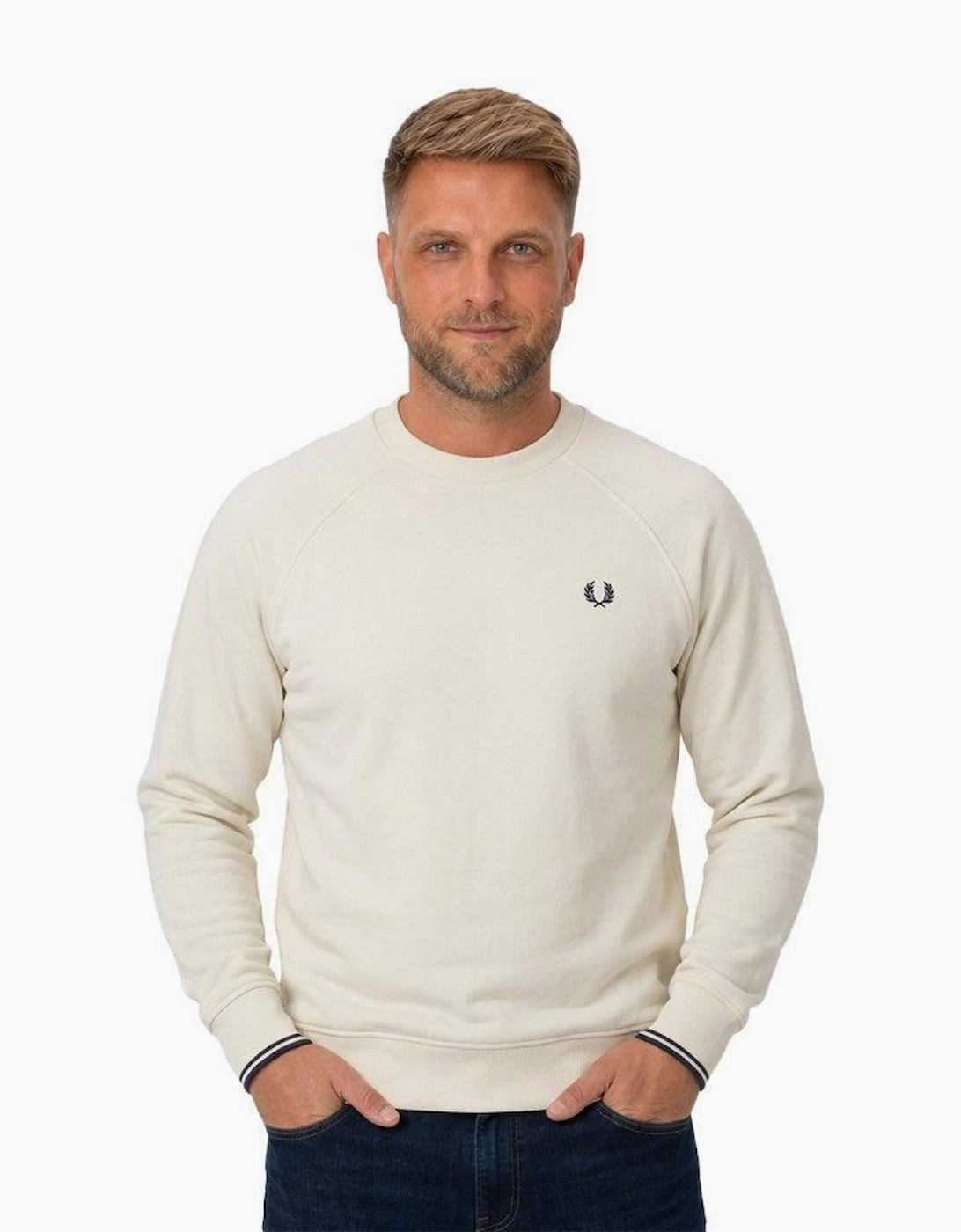 Fred Perry Tipped Crew Neck Sweatshirt Ecru