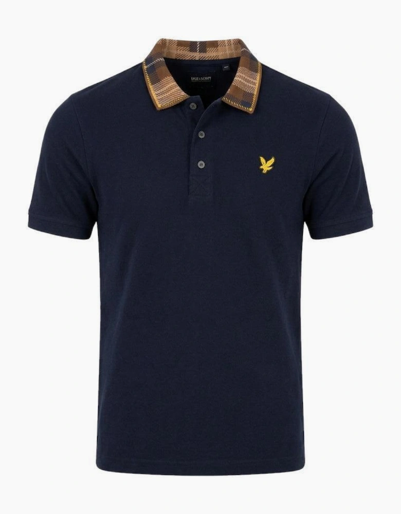 Lyle & Scott Tartan Collar Polo Shirt Navy/Brown