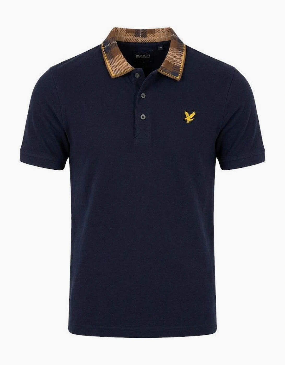 Lyle & Scott Tartan Collar Polo Shirt Navy/Brown