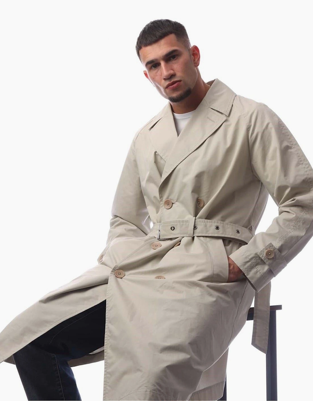 Solid Patterned Lapel Collared Trench Coat