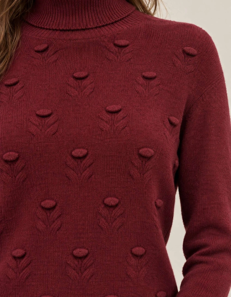 Burgundy Floral Roll Neck Jumper