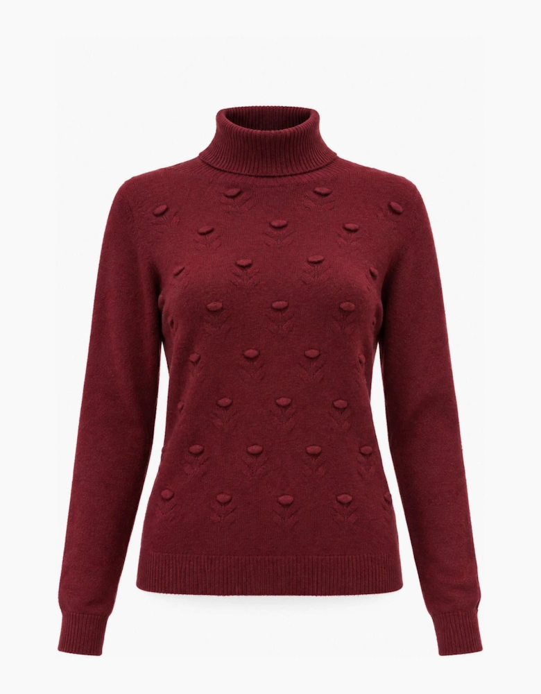 Burgundy Floral Roll Neck Jumper