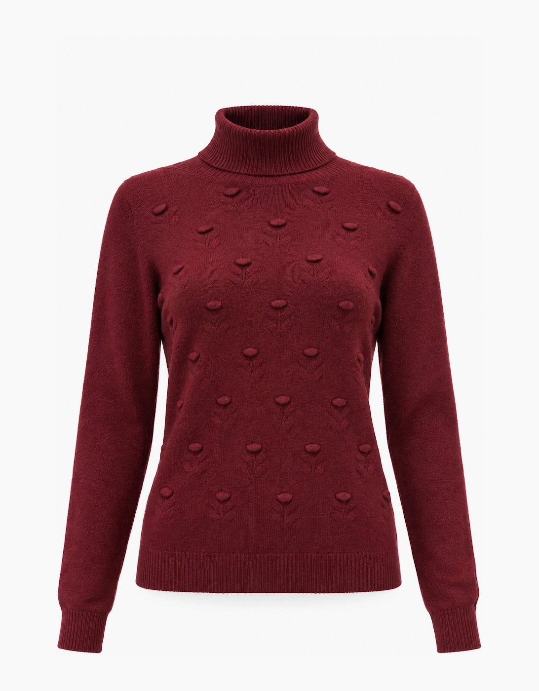 Burgundy Floral Roll Neck Jumper