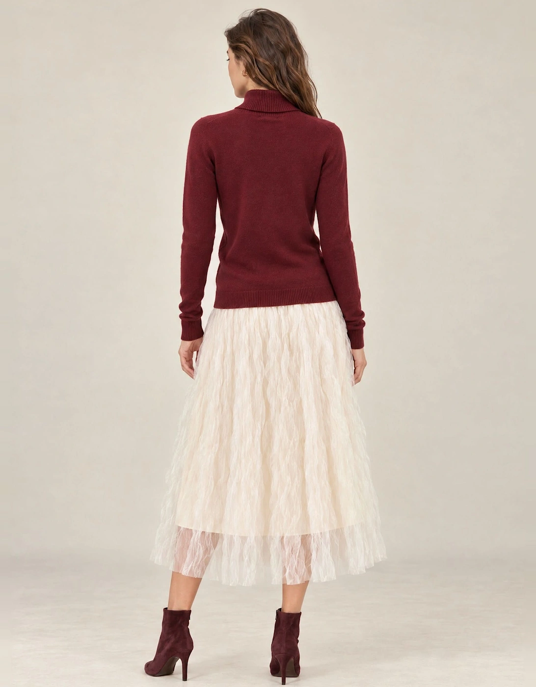 Burgundy Floral Roll Neck Jumper