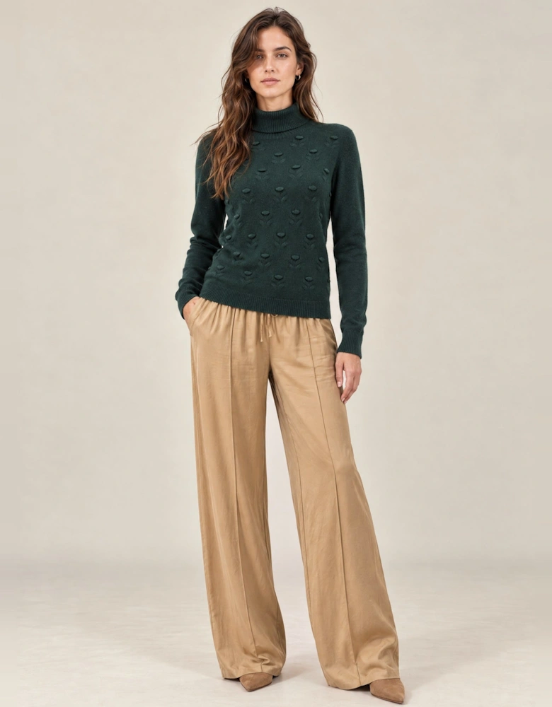 Green Floral Roll Neck Jumper
